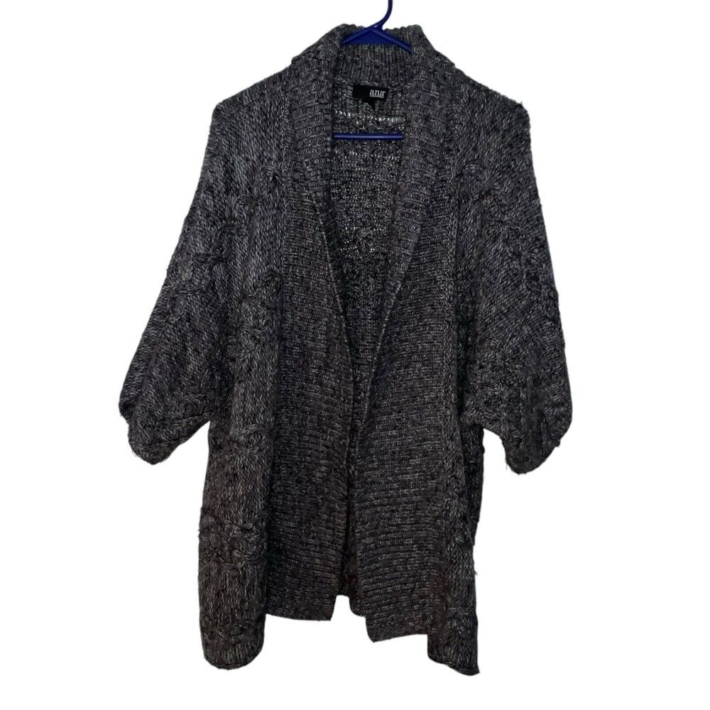 Ana‎ A New Approach Dark Grey Shrug Sweater Short Sleeve Knit Open Front L/XL